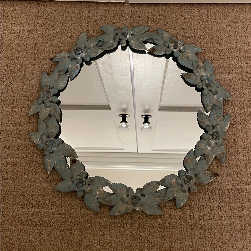 Floral Blue Vintage-Style Decorative Mirror